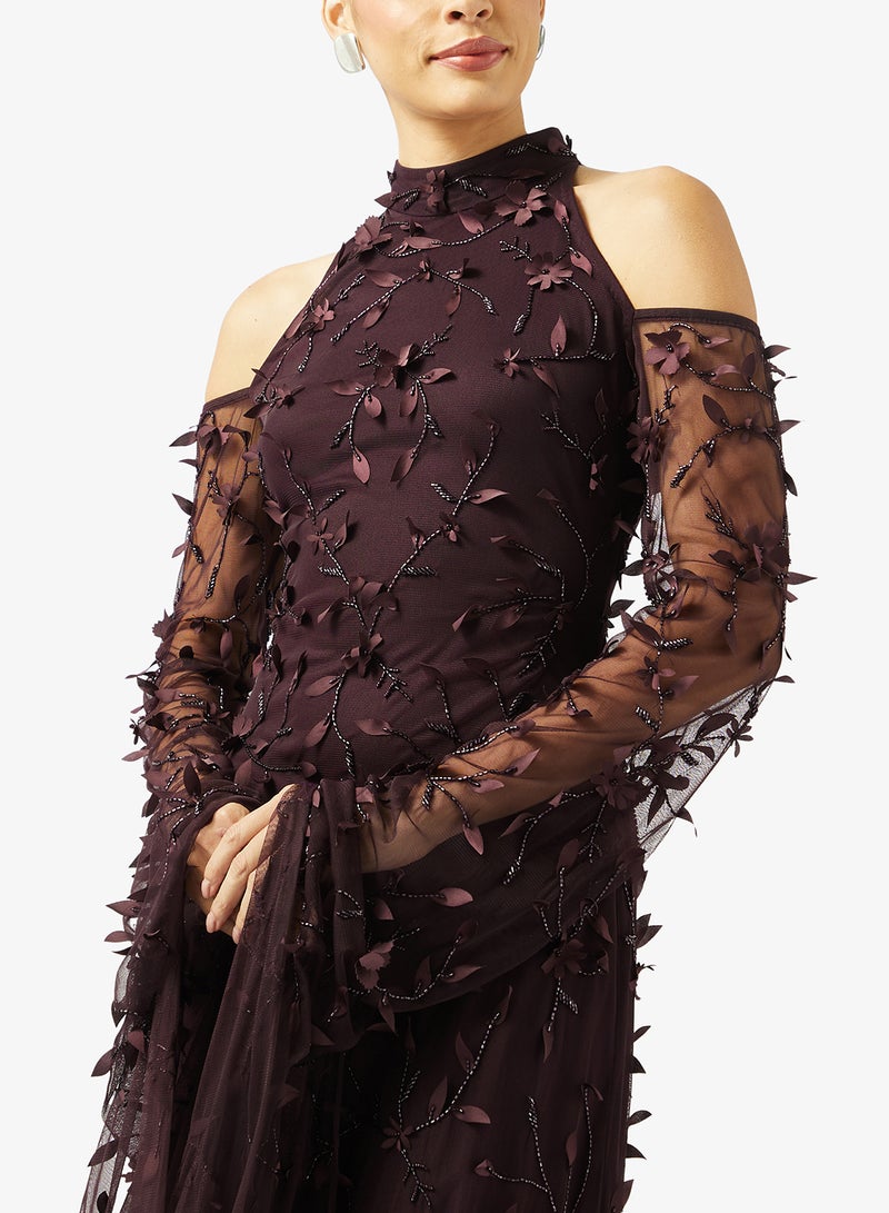 بيوت فستان ماكسي بأكمام كاب ورقبة عالية - Image 3